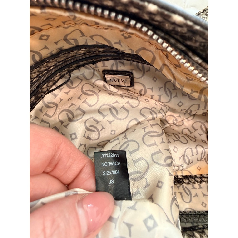 Vintage Guess Norwich Monogram Snakeskin Satchel Bag Grey Y2K SI257904